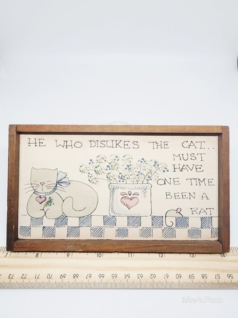 Vintage - Decorative Wooden Sign "HE WHO DISLIKES THE CAT…MUST HAVE ONE TIME BEE